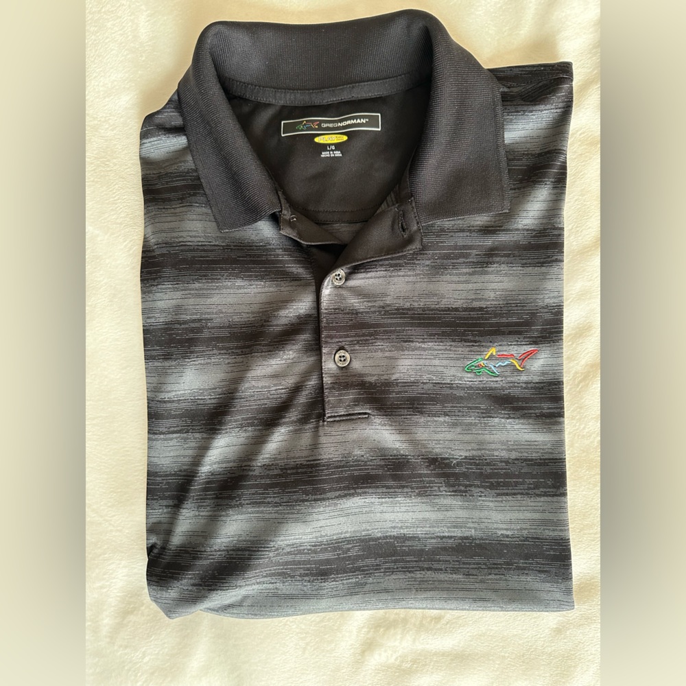 Greg Norman Men’s Play Dry Black Striped Polo Shirt, Size L. Excellent cond. - Picture 3 of 6